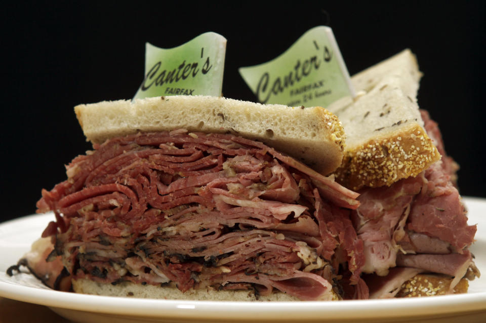 <a href="https://foursquare.com/v/canters-delicatessen/3fd66200f964a520a0ee1ee3" target="_blank">The pastrami sandwich comes piled high</a> at a cozy&nbsp;L.A. icon.