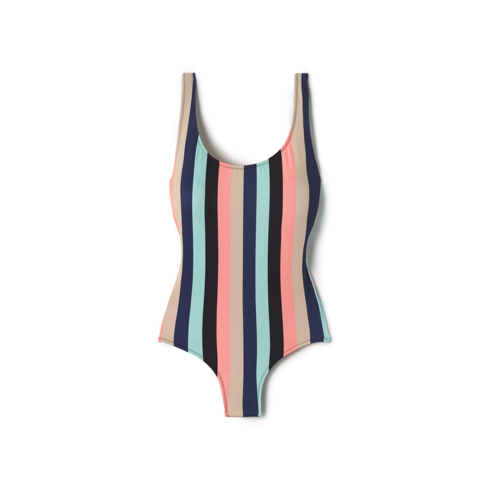 <p>Vertical stripes = instant height and legs for days. ($168; <a rel="nofollow noopener" href="https://www.everythingbutwater.com/products/solid--striped/the-anne-marie/ws-1024-1198/one-piece-tank/77724" target="_blank" data-ylk="slk:everythingbutwater.com;elm:context_link;itc:0;sec:content-canvas" class="link ">everythingbutwater.com</a>)</p>