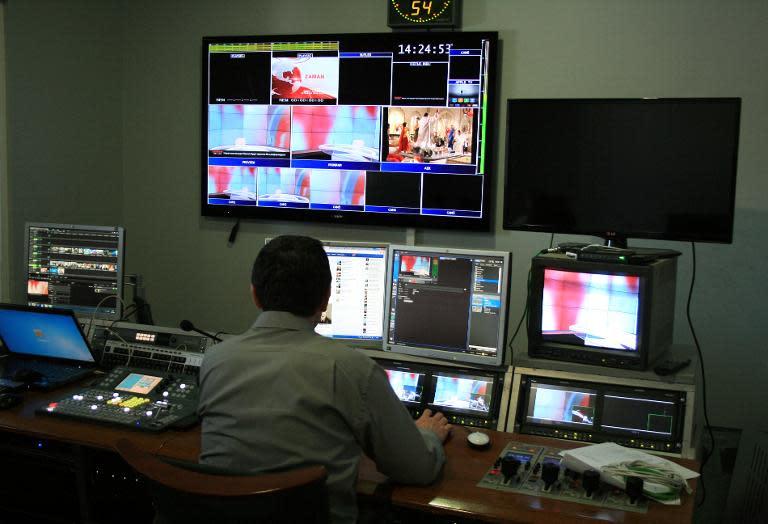 The broadcast control room of Tatar television channel ATR in Simferopol on March 31, 2014