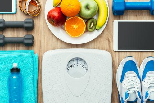 <span class="caption">Weight loss is often recommended to type 2 diabetes patients.</span> <span class="attribution"><a class="link " href="https://www.shutterstock.com/image-photo/sports-workout-equipment-digital-tablet-fruit-505757590" rel="nofollow noopener" target="_blank" data-ylk="slk:Stock-Asso/ Shutterstock;elm:context_link;itc:0;sec:content-canvas">Stock-Asso/ Shutterstock</a></span>