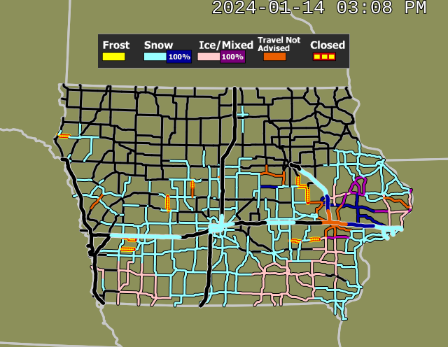 Iowa road conditions on Jan. 14.