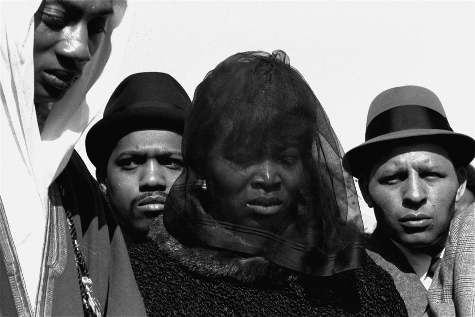 Betty Shabazz at her husband, Malcolm X's funeral in Hartsdale, New York in 1965.