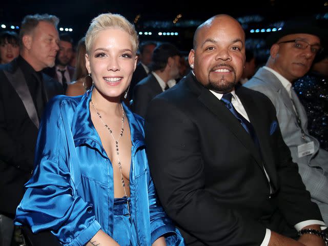 Christopher Polk/Getty Halsey with their dad Chris Frangipane at the 2017 Grammy Awards.