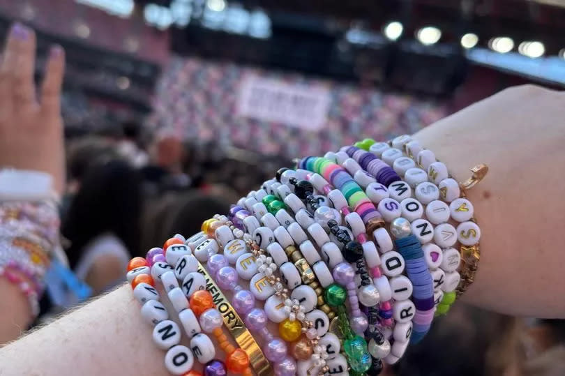 ECHO reporter Jess Molyneux flew to Lisbon for Taylor Swift's Eras Tour on May 24, 2024. Pictured, Jess' bracelets