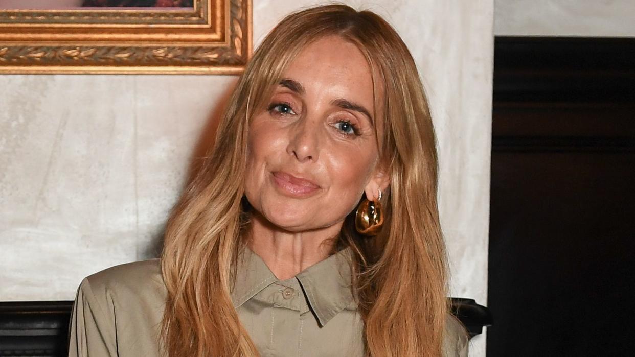 louise redknapp in khaki skirt and trousers 