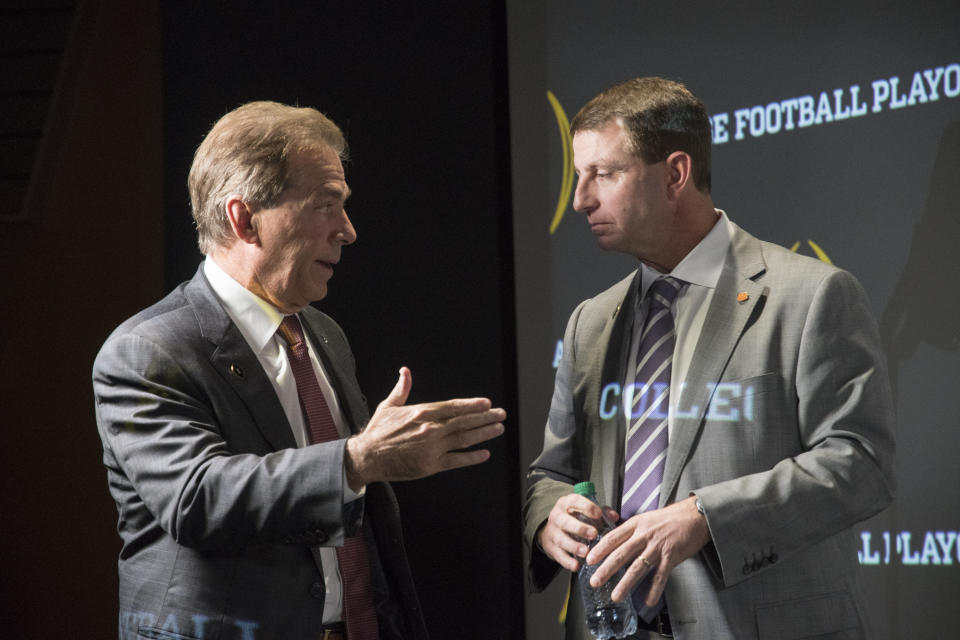 Will Clemson coach Dabo Swinney eventually take over Nick Saban’s throne at Alabama? (AP)