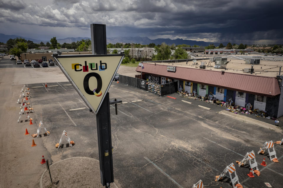 Club Q, the LGBTQ venue that was the site of a deadly 2022 shooting that killed five people, is seen on Wednesday, June 7, 2023 in Colorado Springs, Colo. Anderson Lee Aldrich, the suspect in the mass shooting at the club, is expected to strike a plea deal to state murder and hate charges that would ensure at least a life sentence for the attack that killed five people and wounded 17, several survivors told The Associated Press in 2023. (AP Photo/Chet Strange)
