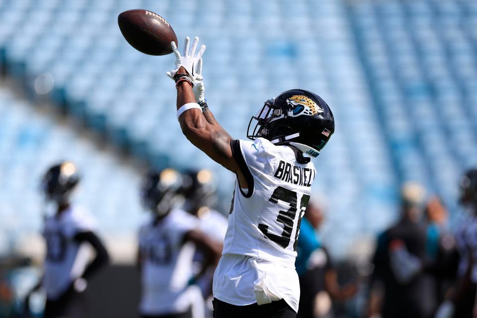 Jacksonville Jaguars cornerback Christian Braswell (36) catches a pass during the third and final day of a mandatory minicamp Monday, June 12, 2023 at TIAA Bank Field in Jacksonville, Fla. 