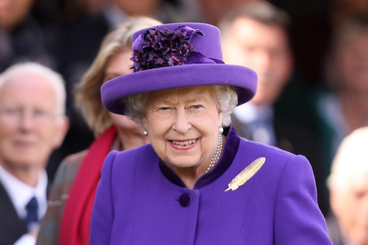 BRAEMAR, SCOTLAND - SEPTEMBER 07: Queen Elizabeth II during the 2019 Braemar Highland Games at The Princess Royal and Duke of Fife Memorial Park on September 07, 2019 in Braemar, Scotland. (Photo by Chris Jackson/Getty Images)