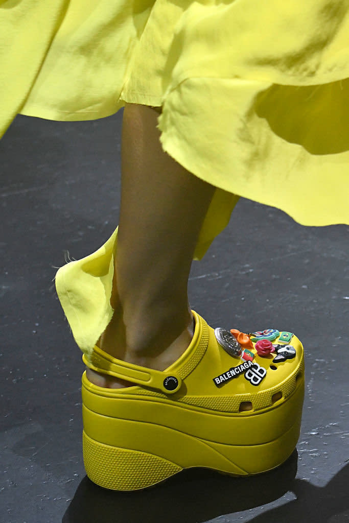 A model walks the runway during the Balenciaga Spring/Summer 2018 fashion show wearing Crocs during Paris Fashion Week on October 1, 2017 in Paris, France. (Photo: Victor VIRGILE/Gamma-Rapho via Getty Images)