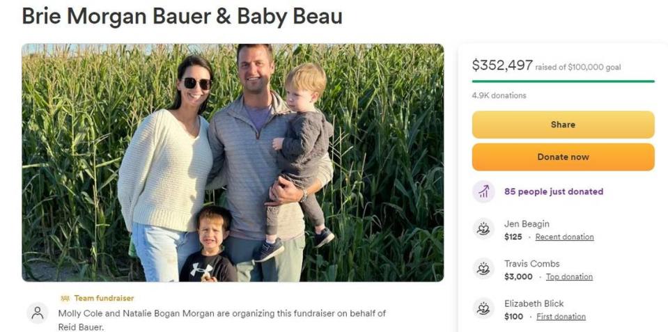 Brie Morgan Bauer and her husband, Reid Bauer, with their sons, as posted on GoFundMe.