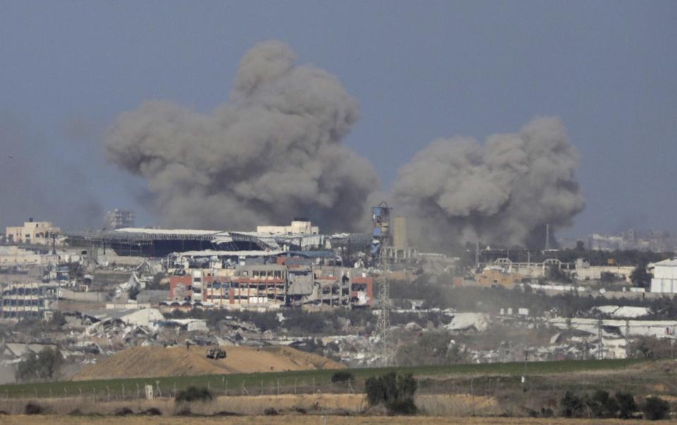 Smoke rises from an explosion in Gaza Strip