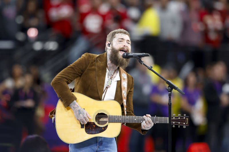 Post Malone performed "America the Beautiful" at the Super Bowl. File Photo by John Angelillo/UPI