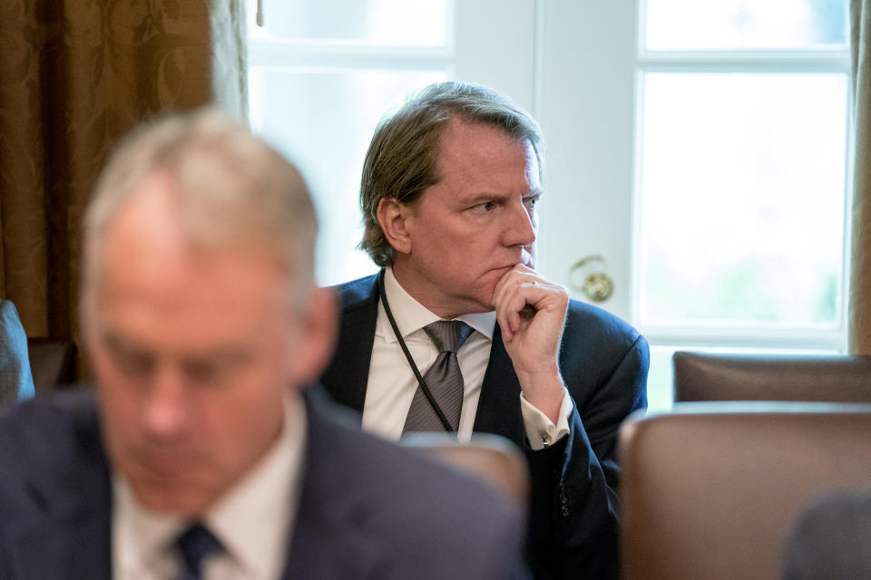 White House counsel Donald McGahn attends a Cabinet meeting in the White House, Aug. 16, 2018. (Photo: Andrew Harnik/AP)