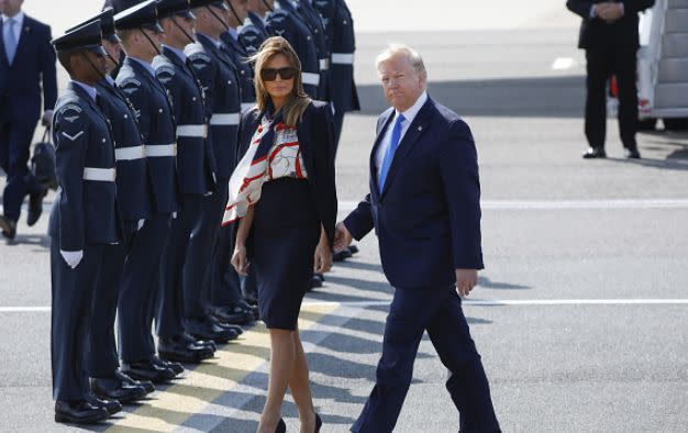 Melania and Donald Trump arrive in the UK.