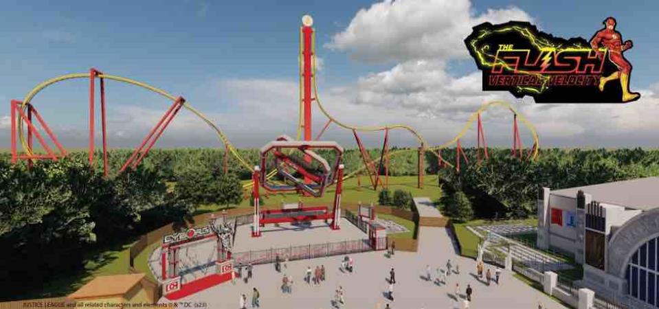 Render of the new "The Flash: Vertical Velocity" rollercoaster at Six Flags Great Adventure. Six Flags Great Adventure's opening day is Saturday, March 16.