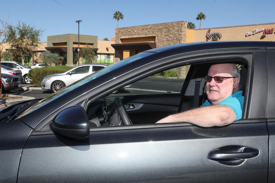 Rick Smith drives for Uber and Lyft and works in the Coachella Valley, November 4, 2020.  Smith was in favor of California Proposition 22 which just passed.