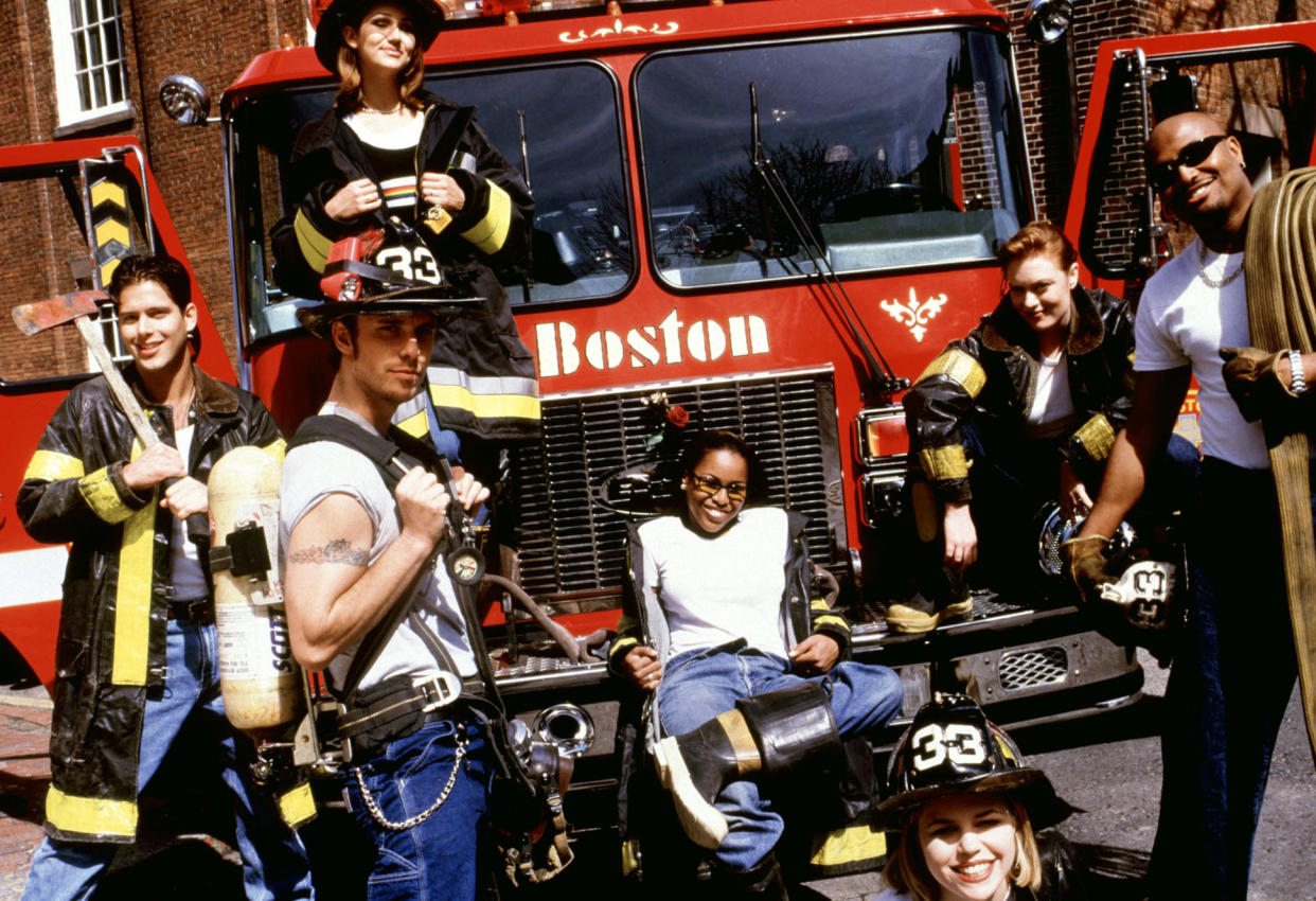Jason Cornwell (far left with axe) was one of the stars of The Real World: Boston in 1997. (Photo: MTV/Courtesy Everett Collection)