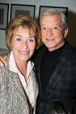 Bruce Glikas/FilmMagic Judge Judy and her husband Jerry Sheindlin pose backstage at the hit comedy "The Performers" on Broadway at The Longacre Theater on November 10, 2012