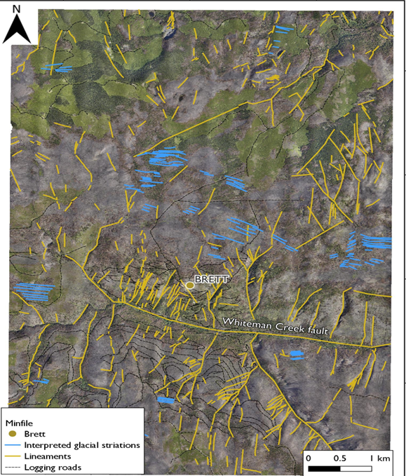 <i>Image showing Orthophoto mosaic and features identified from the DEM.</i>