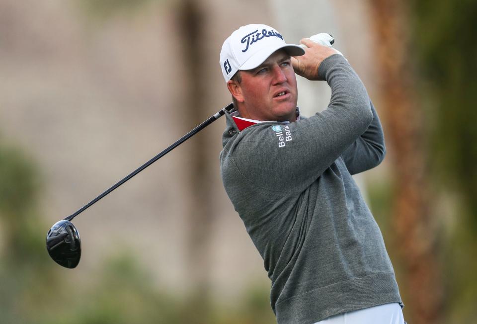 Tom Hoge tees off on hole one during the third round of The American Express at the La Quinta Country Club in La Quinta, Calif., Saturday, Jan. 22, 2022. 