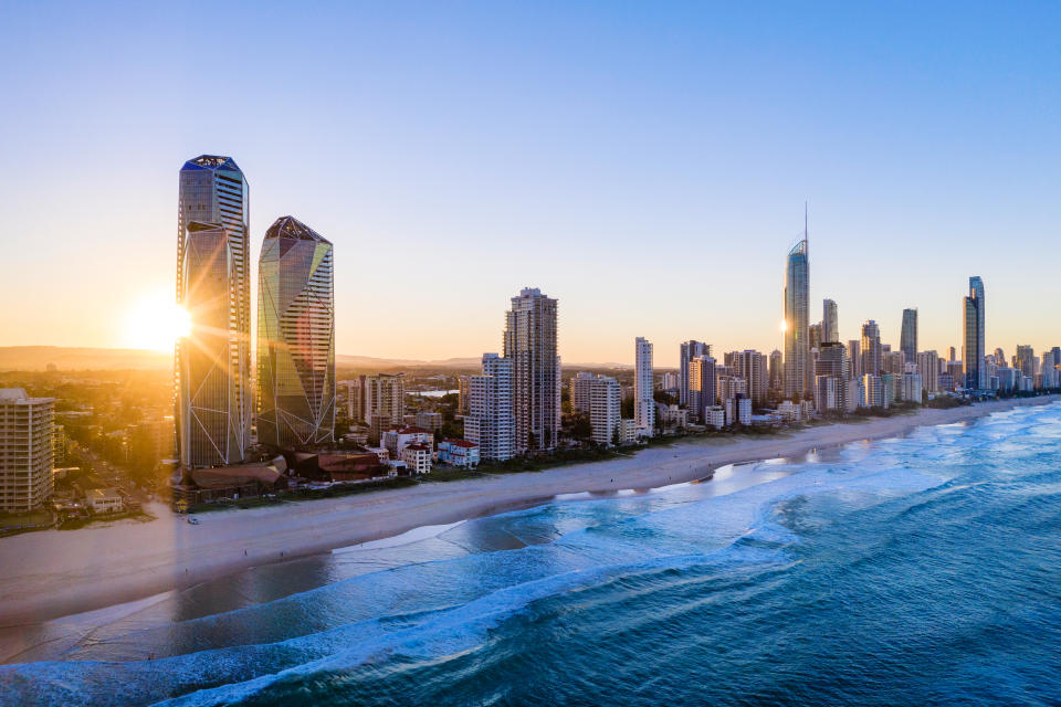 Sunset over the city of Gold Coast looking from the south, Queensland, Australia