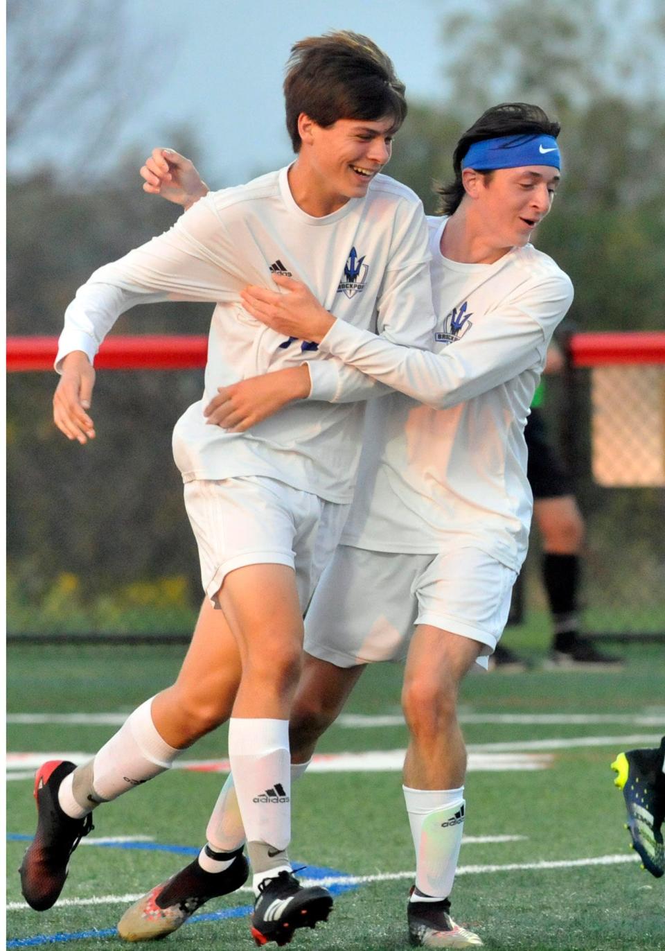 Brockport players celebrate their first goal in Tuesday's match against Canandaigua.