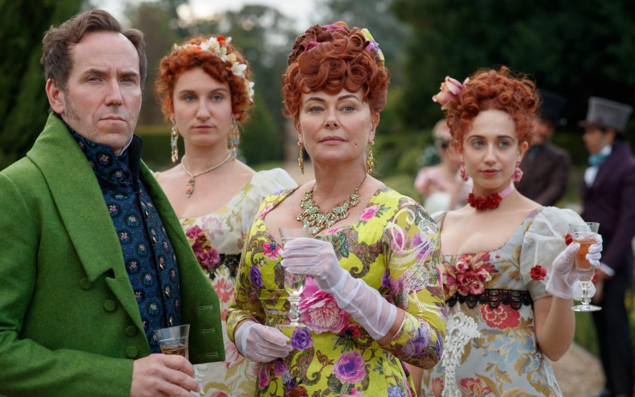 Ben Miller with his female co-stars with Netflix's Regency costume drama, Bridgerton -  NICK BRIGGS/NETFLIX