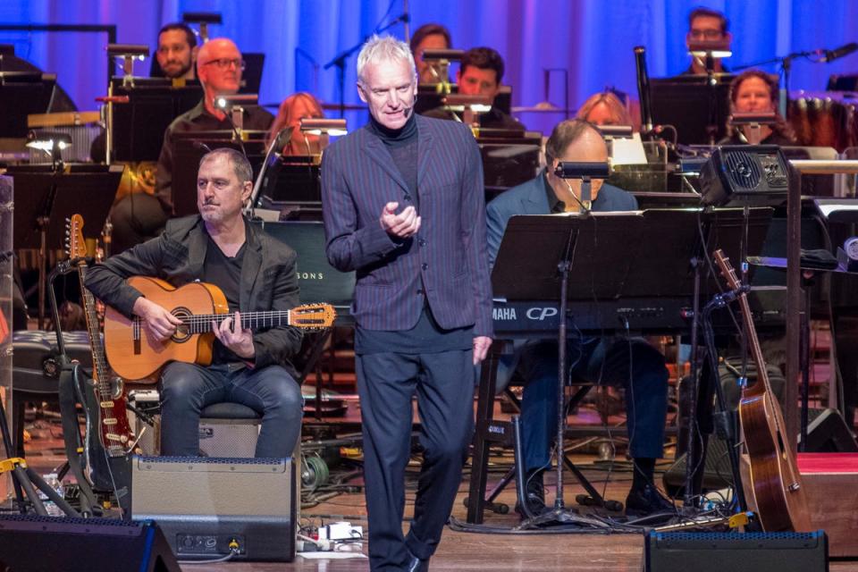 Sting singing with the Pittsburgh Symphony Orchestra at Heinz Hall.