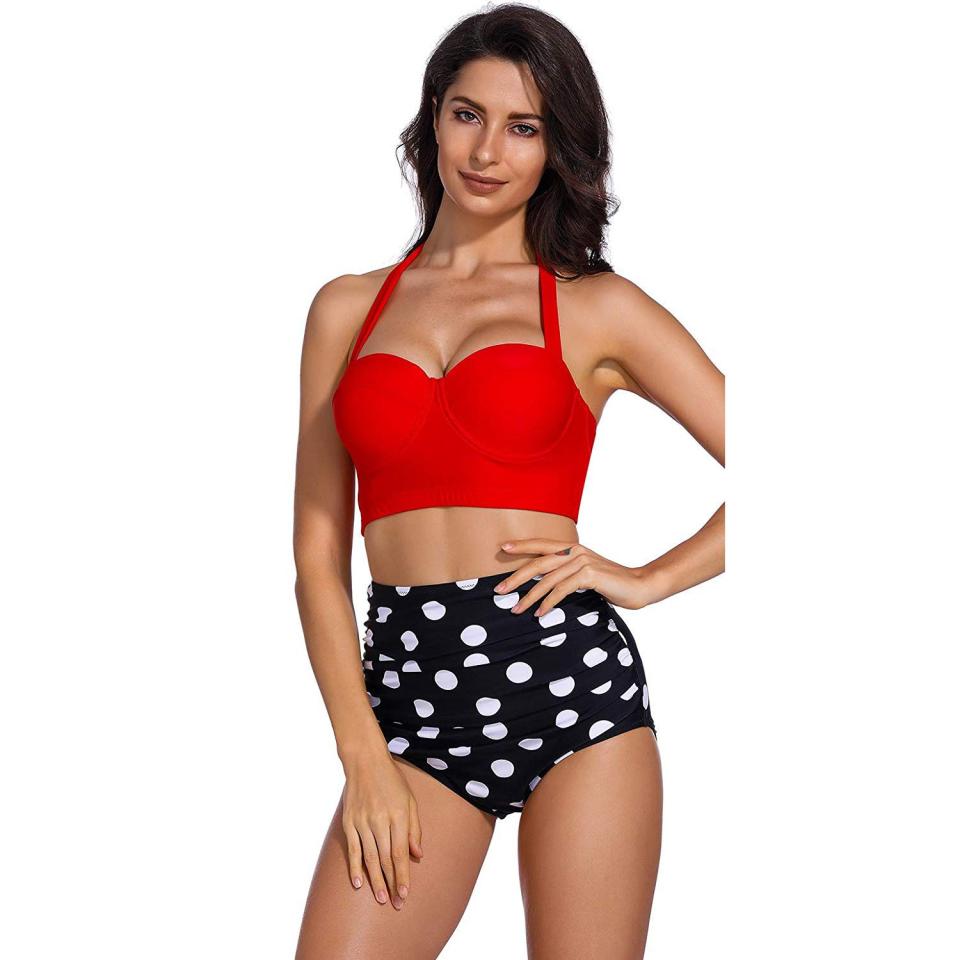 12) Amourri Vintage Polka High-Waisted Swimsuit