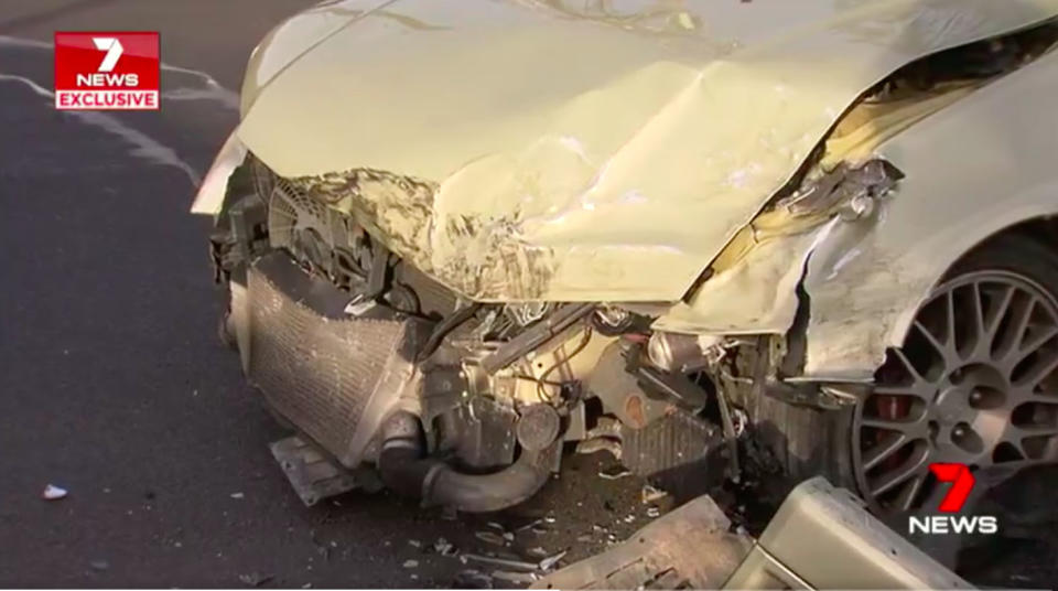 The other car was badly damaged but no-one was seriously injured. Source: 7 News