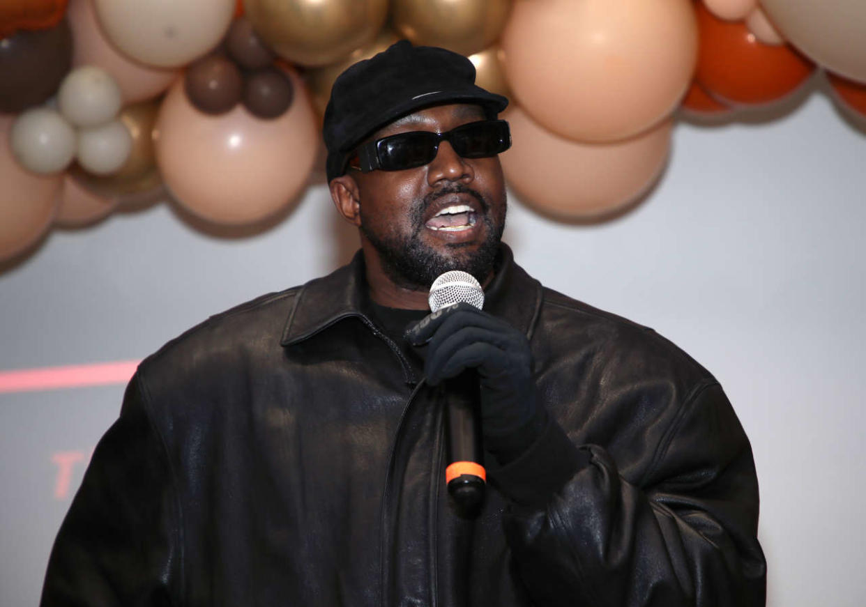 LOS ANGELES, CALIFORNIA - NOVEMBER 24: Kanye West attends the Los Angeles Mission's Annual Thanksgiving event at the Los Angeles Mission on November 24, 2021 in Los Angeles, California. (Photo by David Livingston/Getty Images)