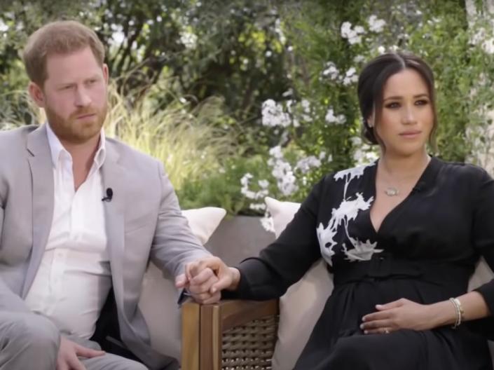 Prince Harry and Meghan Markle during sit-down interview with Oprah Winfrey.
