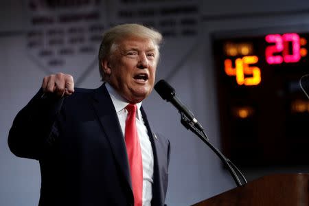 Republican U.S. presidential nominee Donald Trump speaks at a campaign rally in Ambridge, Pennsylvania, October 10, 2016. REUTERS/Mike Segar