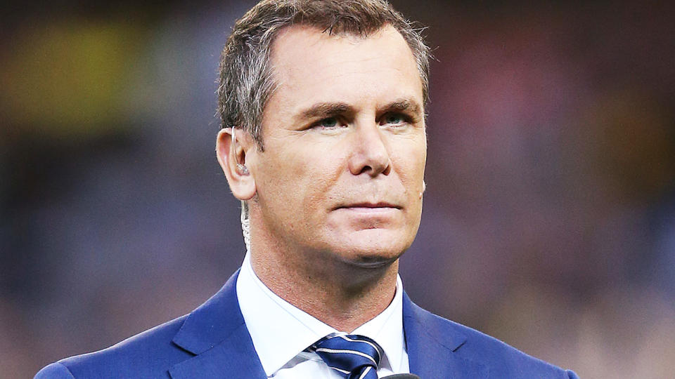 Wayne Carey, pictured here before an AFL game between Richmond and Collingwood in 2019.