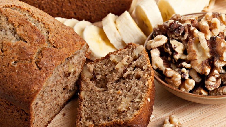 Banana bread on platter