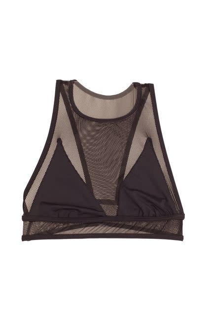 Contrast a feminine open-back piece with an edgier sports-bra look.