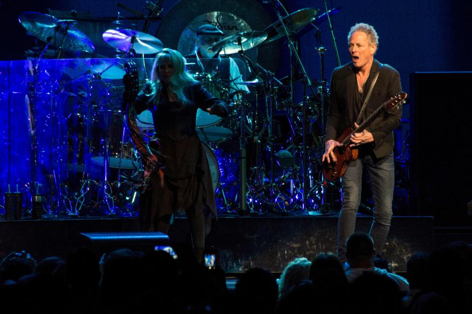 Lindsey Buckingham solos on the guitar during the Fleetwood Mac concert at the KFC YUM! Center on Tuesday night. 2/17/15 Marty Pearl/Special to The C-J