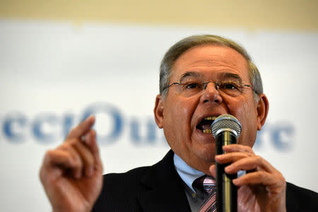 FILE PHOTO: Bob Menendez, United States Senator speaks during the First Stand Rally in Newark, N.J., U.S. January 15, 2017. REUTERS/Stephanie Keith/File Photo