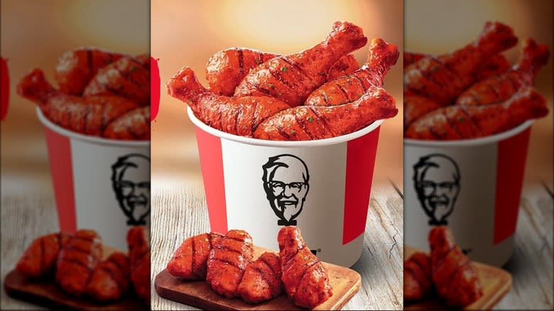 Bucket of KFC grilled smoky red chicken