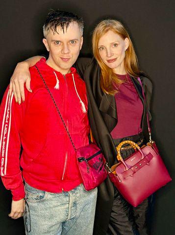 <p>Bruce Glikas/WireImage</p> Cole Escola and Jessica Chastain