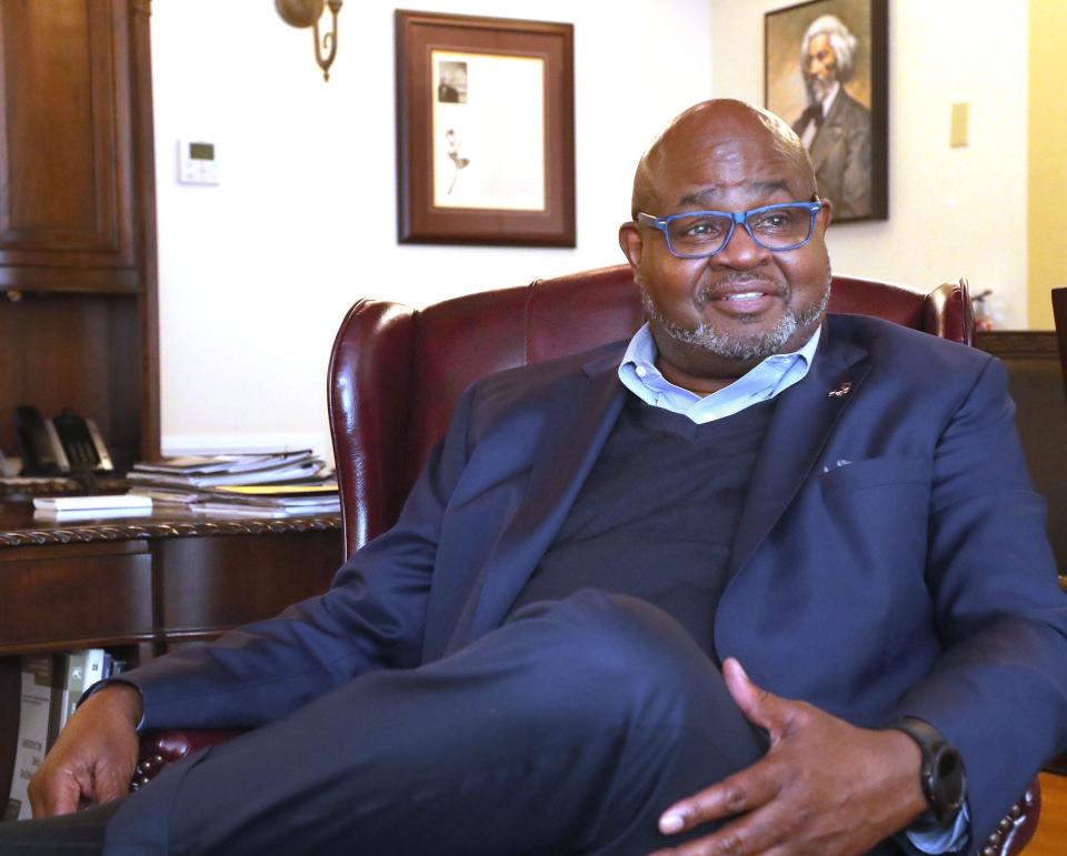 Lawrence Drake, interim president of Bethune-Cookman University, announced Tuesday the school will be putting $10 million into facilities following damage incurred during last year's hurricanes. Drake is pictured in his office last June.