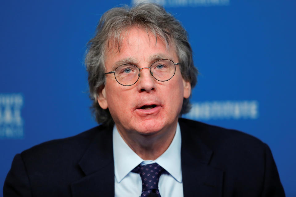 Roger McNamee Founding Partner, Elevation Partners; Author, "Zucked: Waking Up to the Facebook Catastrophe" speaks during the Milken Institute's 22nd annual Global Conference in Beverly Hills, California, U.S., April 30, 2019.  REUTERS/Mike Blake