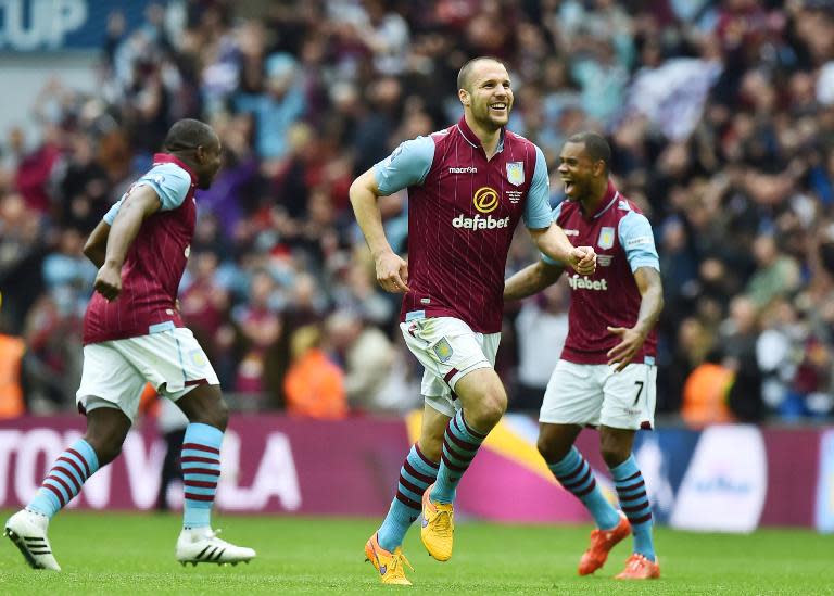 Ron Vlaar, pictured in action on April 19, 2015, has been offered a new contract by Aston Villa