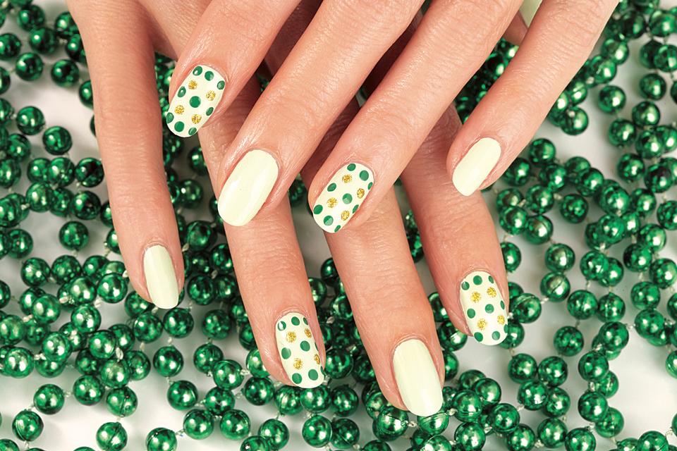 Green polka dot nails