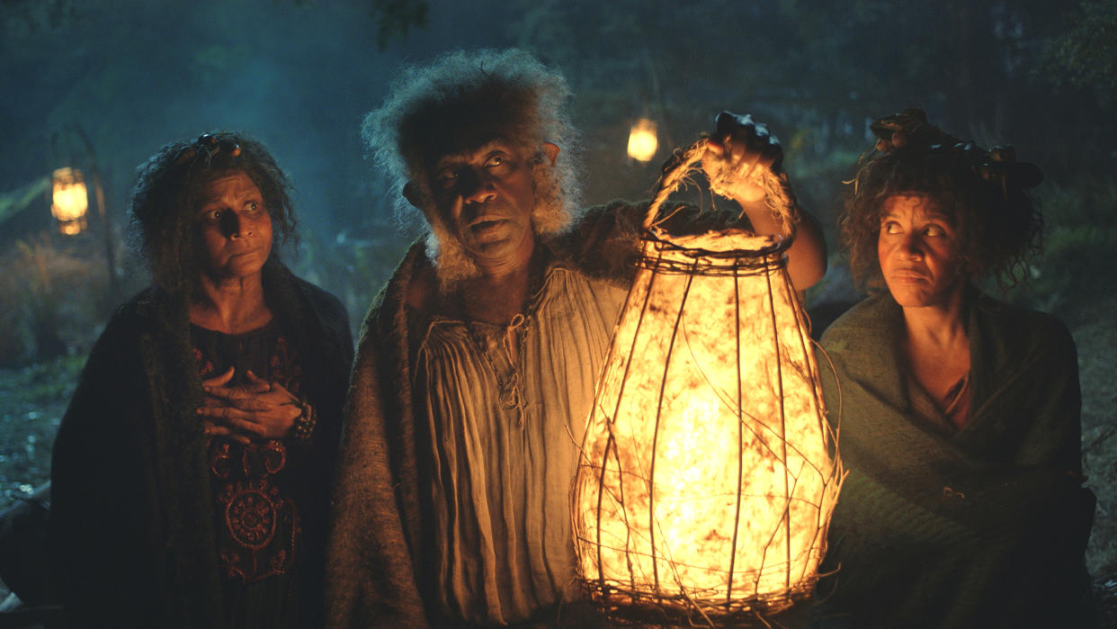 Sir Lenny Henry plays Harfoot elder Sadoc Burrows in Lord of the Rings: The Rings of Power. (Prime Video)