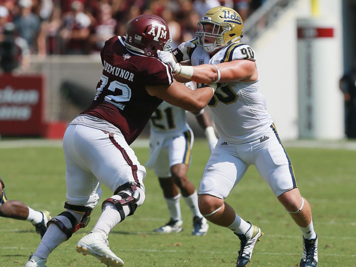 Londoner Jermaine Eluemunor in action for Texas A&M: Getty