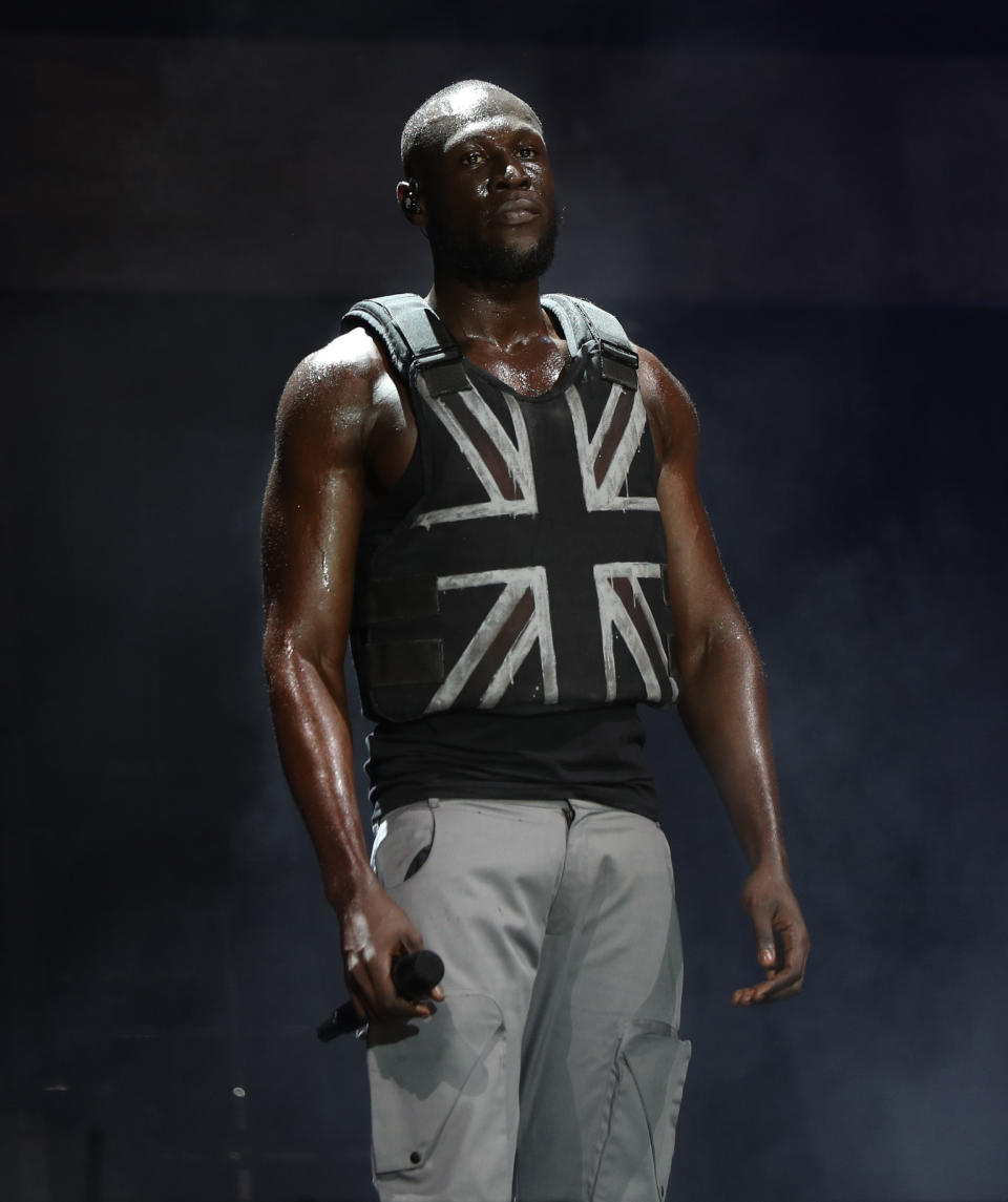 Stormzy performing on the Pyramid Stage during the Glastonbury Festival at Worthy Farm in Pilton, Somerset.