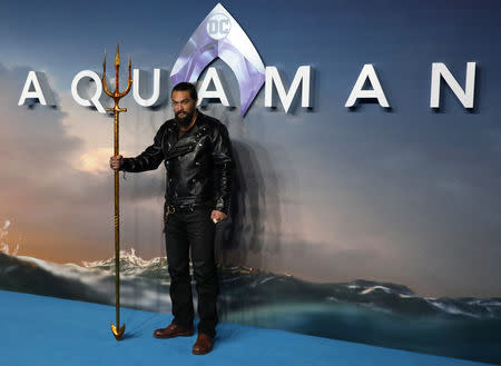 FILE PHOTO: Actor Jason Momoa attends the world premiere of 'Aquaman' movie in London, Britain November 26, 2018. REUTERS/Simon Dawson