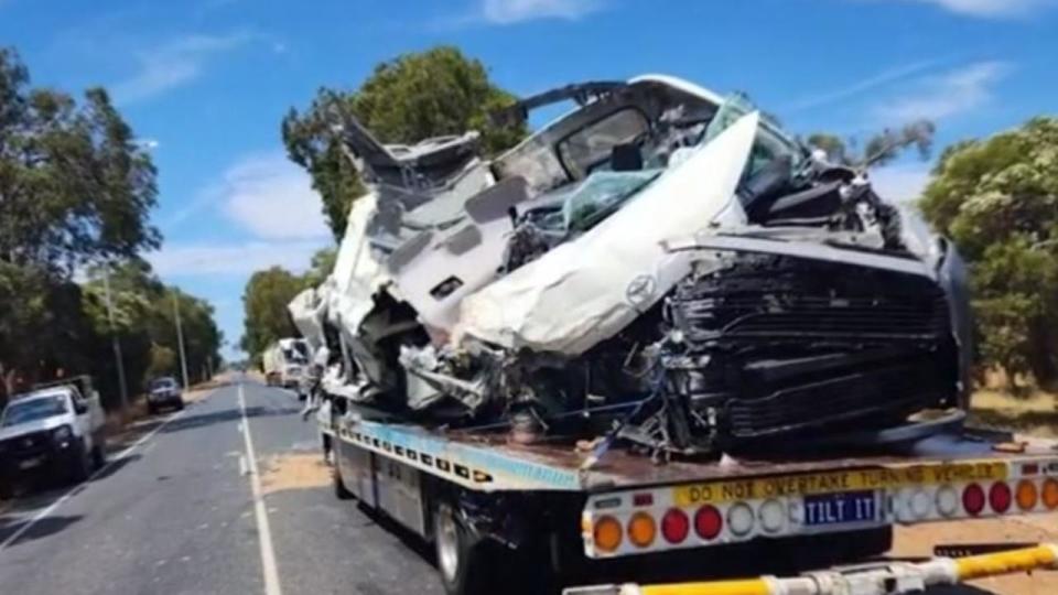 A woman has been flown to hospital with serious injuries and two others have been freed from their vehicle in a shocking crash in Perth’s southeast. Picture: Nine News